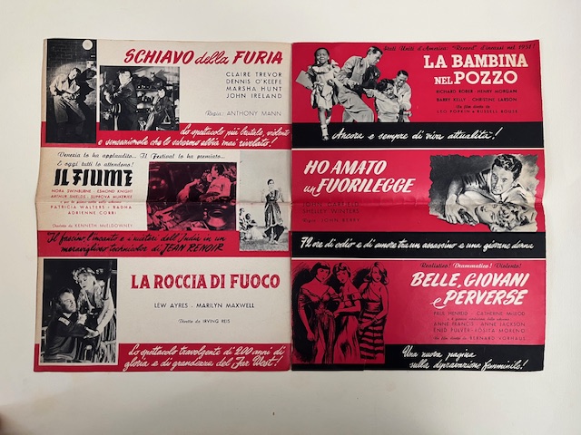 Pericoloso! Avventuroso! Eccitante! La luce rossa; Il terrore dei Navajos Cinecolor; Sciacalli nell'ombra; Sterminio sul grande sentiero (pieghevole pubblicitario)